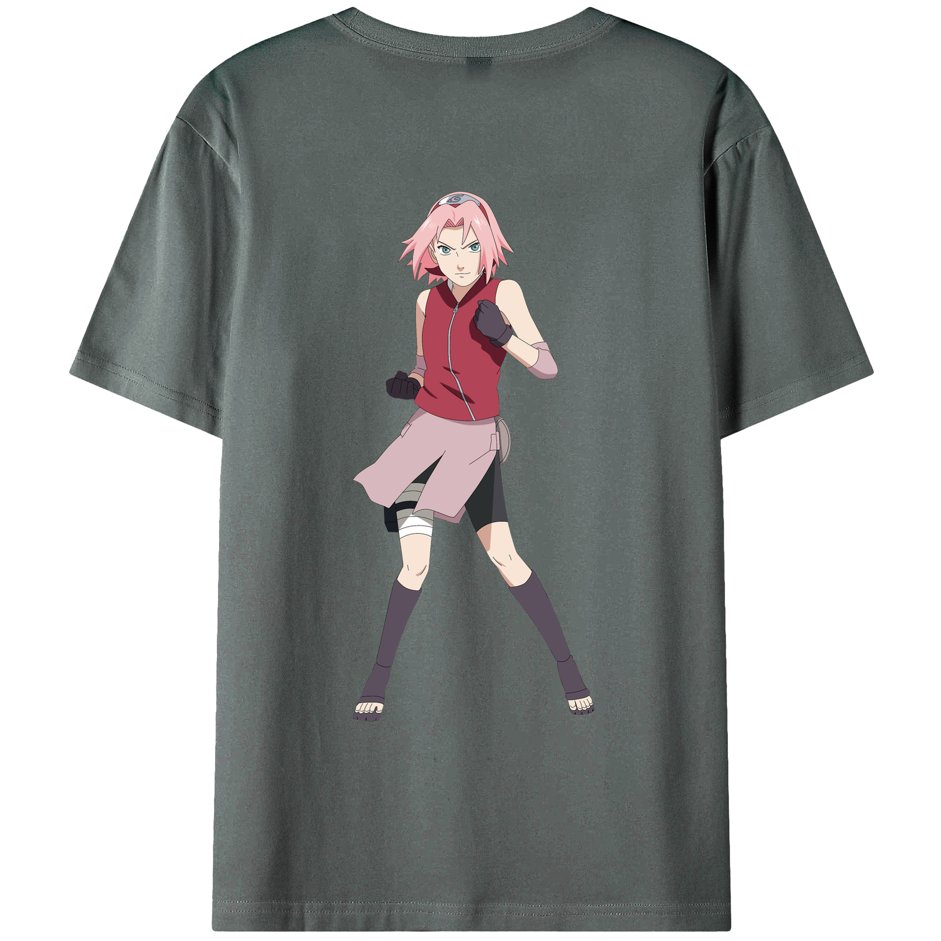 （画像用） NARUTO -ナルト- 春野サクラ Haruno Sakura 綿100％ メンズ半袖Tシャツ（バックプリント） 通気性